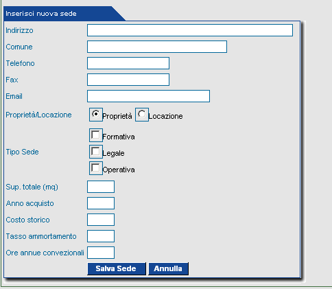 E possibile visualizzare o apportare delle modifiche alle sedi inserite attraverso gli appositi link.