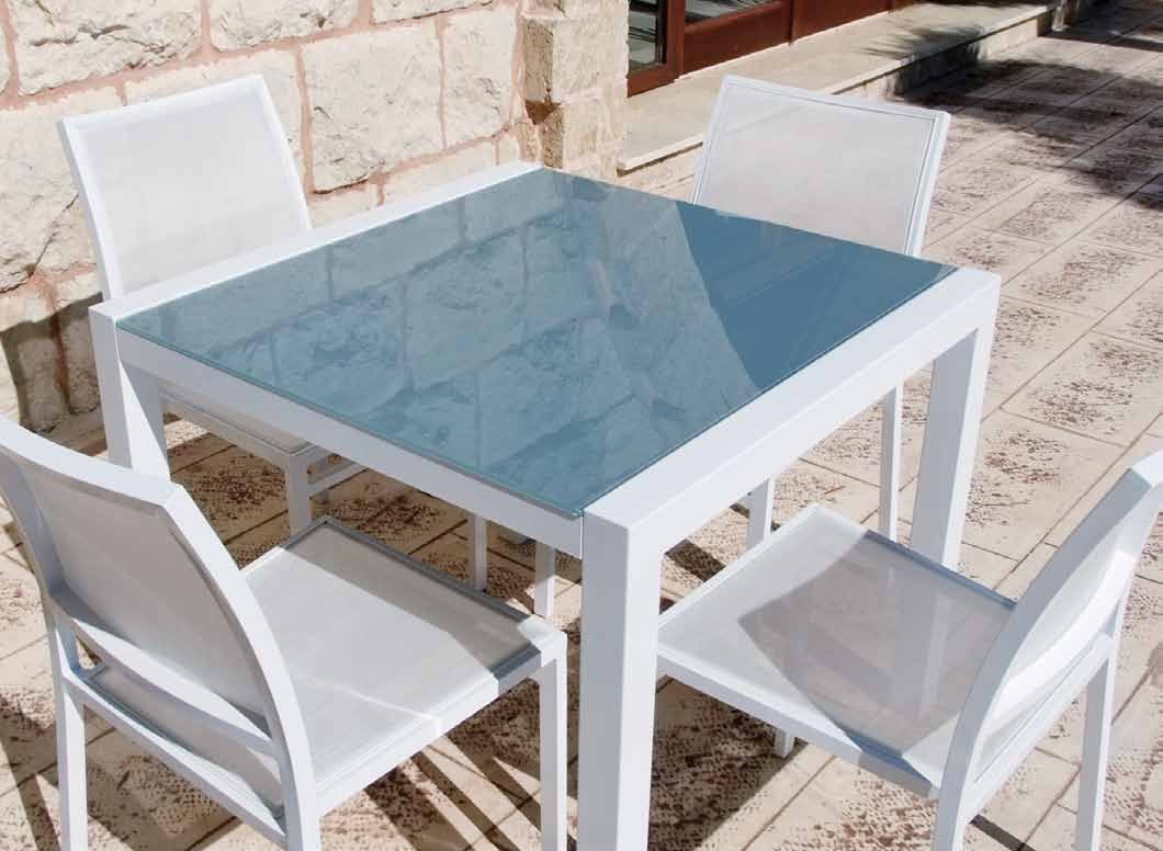 alluminio Tiffany tavolo quadrato c/piano in vetro 90 x 90 x 74 Cod.
