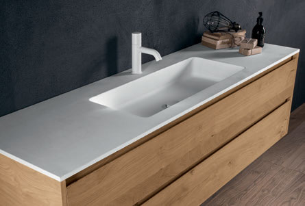 PIANI INTEGRATI / INTEGRATED TOPS - Ceramilux PIANI INTEGRATI / INTEGRATED TOPS - Ceramilux FLAT 352 PIANO CON LAVABO INTEGRATO IN CERAMILUX CERAMILUX TOP WITH INTEGRATED WASHBASIN 353 Falper Design