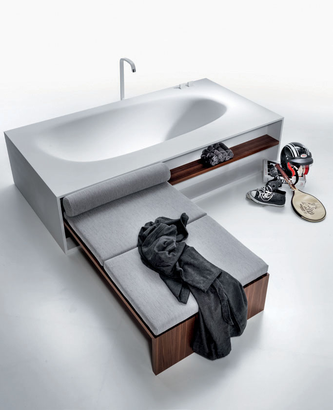 VASCHE DA BAGNO / BATHTUBS VASCHE DA BAGNO / BATHTUBS 414 VASCAMISURA VASCA IN CRISTALPLANT BIOBASED CON PANCA IN LEGNO CRISTALPLANT BIOBASED BATHTUB WITH WOODEN BENCH Design Michael Schmidt per