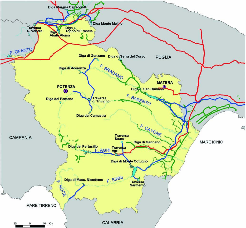 Approfondimenti Tavola 1 Sistema delle infrastrutture idriche primarie in Basilicata Legenda.