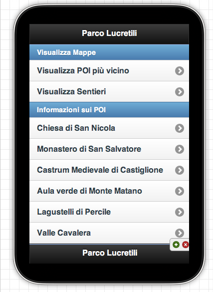 Parco Lucretili View Principale Interfaccia grafica: jquery Mobile