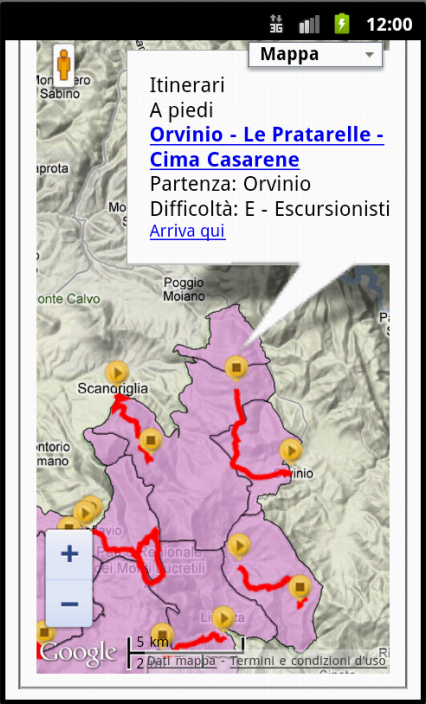 Parco Lucretili - Visualizzazione Percorsi Posizione utilizzatore