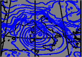 Fig. 2. Sequenza radar del 3 febbraio 2012 1.2 Evento del 10 febbraio Le mappe di analisi mostrano la fusione tra i due anticicloni atlantico e siberiano (ponte di Voejkov).