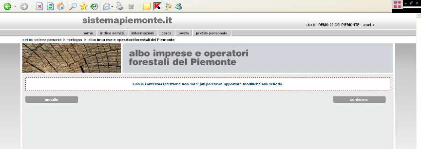 Per modificare i dati da aggiornare (fatturato, personale, attività svolte, mezzi ed attrezzature), premere il pulsante modifica scheda.