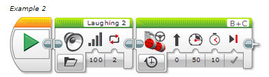 SOUND Il programma emetterà una risata continua mentre il robot procede in avanti per 10 sec. Questo è possibile perché si è utilizzato il Repeat nel Play Type input.