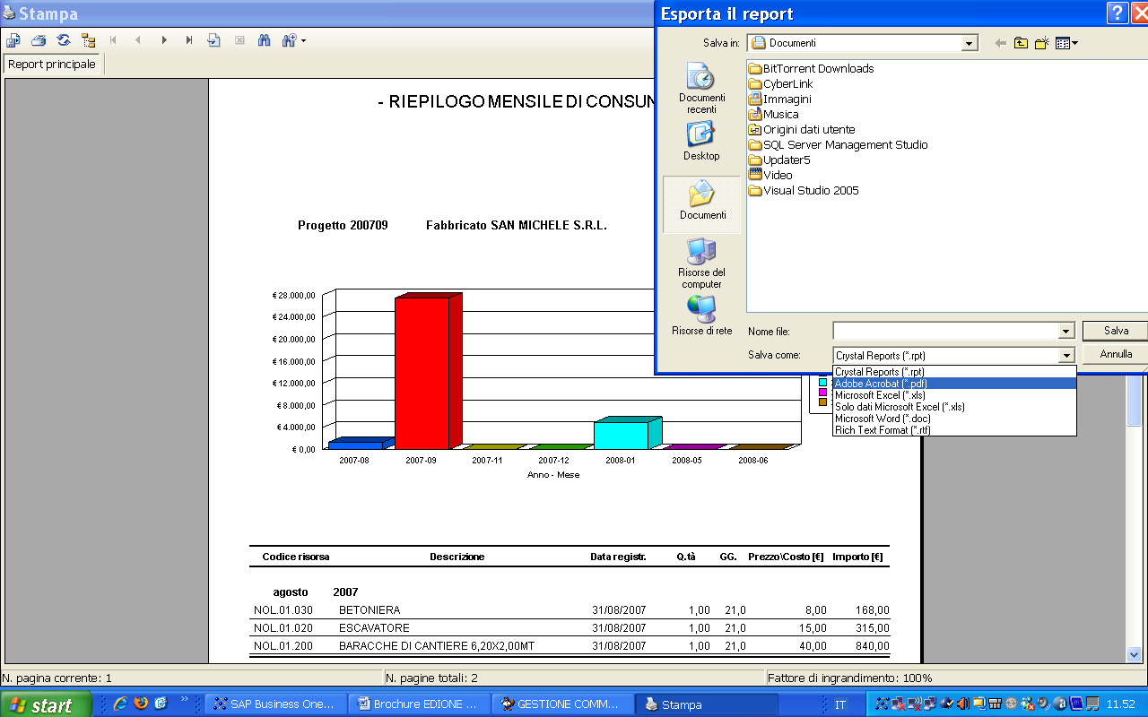 Creazione ed esportazione reportistica Import/Export dati: