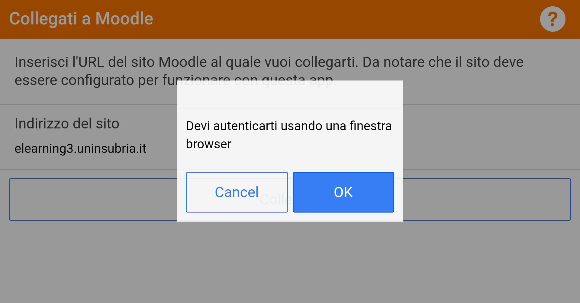 Premete il pulsante «OK» per autenticarvi Come si