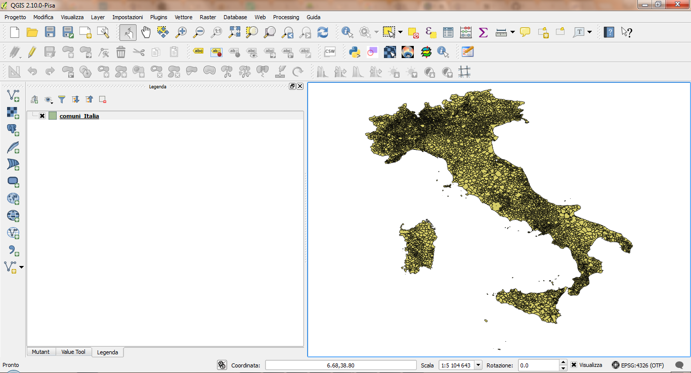 Navigando la mappa, ci si accorge che le coordinate sono geografiche