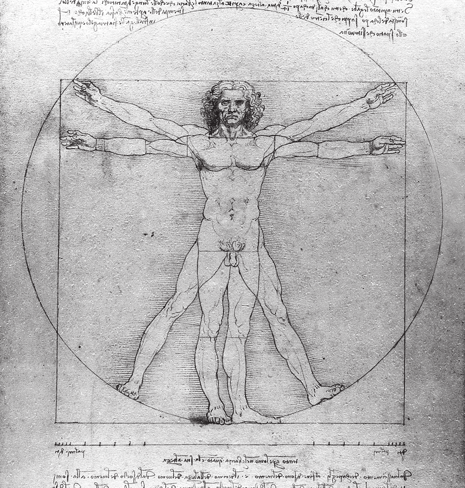 D9. La figura riproduce un famoso disegno di Leonardo da Vinci in cui l immagine di un uomo è inserita in un quadrato e in un cerchio. a.
