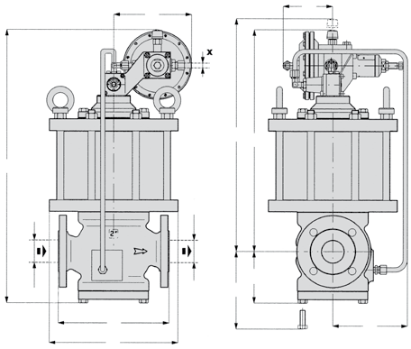 APERVAL+ DB/93 F G H B A DN DN D C Ingombri e dimensioni in mm S E Dimensione (mm) 25 50 65 80 100 Pollici 1" 2 2 1/2 3 4 S - Ansi 150/PN 16 183 254 276 298 352 A 449 507 577 601 760 B 459 517 587