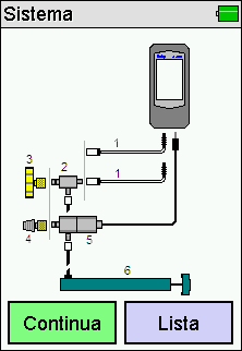 Lo schermo illustra le connessioni dello strumento Premendo Lista: 1.Tubo pressione 2.Adattatore pompa 3.