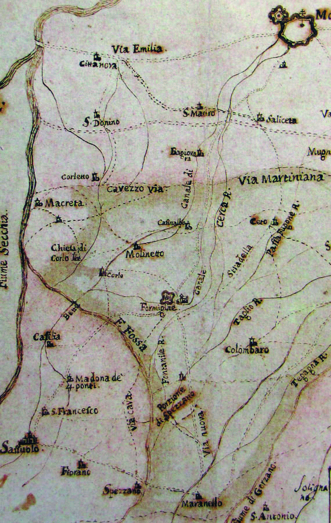 Figura 10: il territorio di Formigine in una mappa del XVIII secolo