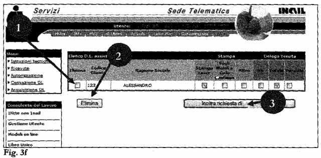 Per eliminate il clienti bisogna selezionare il cliente dal box "elimina" (Fig. 3f - Punto 1) e premere il tasto elimina (Fig. 3f- Punto 2).