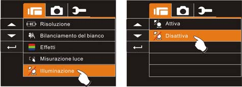 6.1.5 Illuminazione 1. Accendere la videocamera ed assicurarsi che sia in modalità DV. 2. Premere MENU e poi il pulsante multidirezionale per evidenziare la voce Illuminazione.