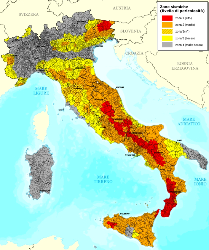 Fig. 7 Classificazione sismica dei comuni italiani secondo 4 zone con livello di