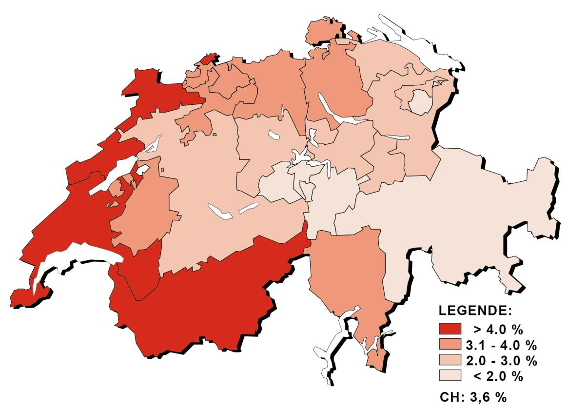 G5: Tasso di disoccupazione per Cantone, marzo 2016 G6: Tasso di disoccupazione per Cantone, marzo 2016 % 6.5 6.0 5.5 5.0 4.5 4.