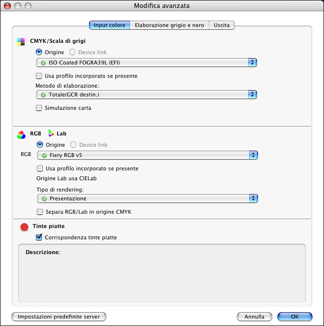 STAMPA DA MAC OS X 35 18 Per modificare le funzioni avanzate di gestione del colore, come RGB/Lab Tipo di rendering, fare clic su Impostazioni Expert.