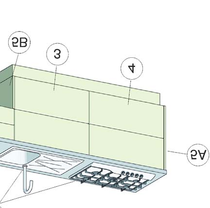 PANCA VERSIONE A LE BASI NON SONO COMPRENSIVE DI TOP A B A B 1) panca con schienale 5) anta di finitura laterale sp.2 2) base sospesa con pannello posteriore 2 cassetti L 180 P 90 H 96 E4850100 2.