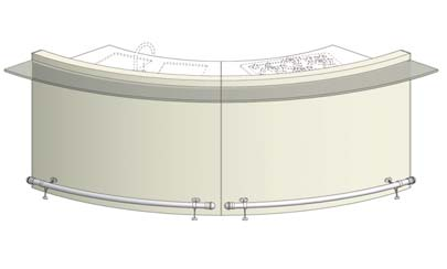 ISOLA CIRCOLARE TIPO C LATO ANTERIORE LATO POSTERIORE SEZIONE OPACO LUCIDO LE BASI NON SONO COMPRENSIVE DI TOP base curva 120 tipo C predisposta per piano cottura 2 ante curve, 1 fianco di finitura