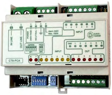 CT8-PC-A - Modulo per il controllo di 6 zone resistive con cicli logici e limite di potenza Dispositivo adatto a comandare tramite relè statici carichi resistivi scaldanti per il controllo della