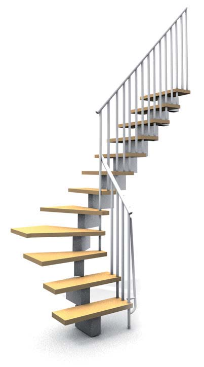 Progettare la scala. Nice 4 è composta da 11, 12, 13, 14 o 15 alzate con supporti in acciaio e da un lato di ringhiera.