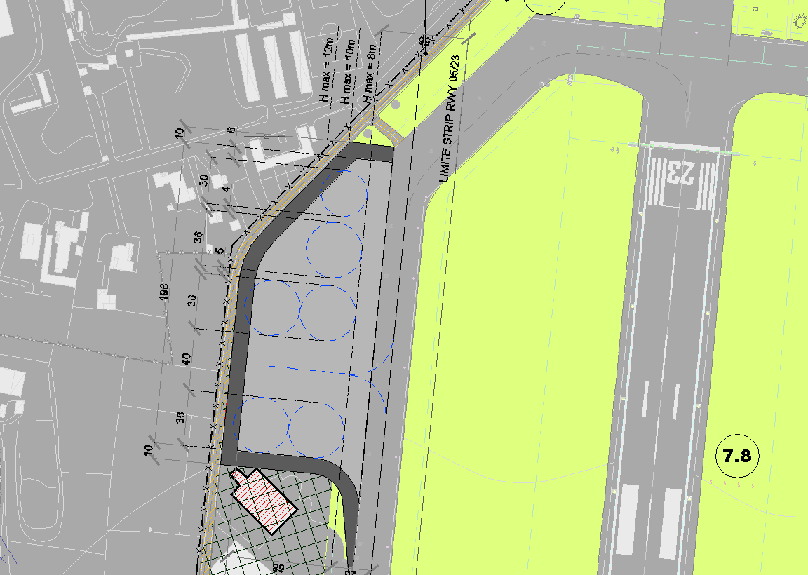 Figura. Vista aerea delle aree individuate per la realizzazione del nuovo piazzale aeromobili per Aviazione Generale. C.1.2.