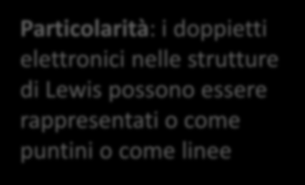 Rappresentazione della strutture di Lewis degli elettroni di valenza Particolarità: i