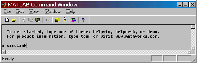 Avviare Simulink Nella finestra di comando di MATLAB, nel prompt >>,