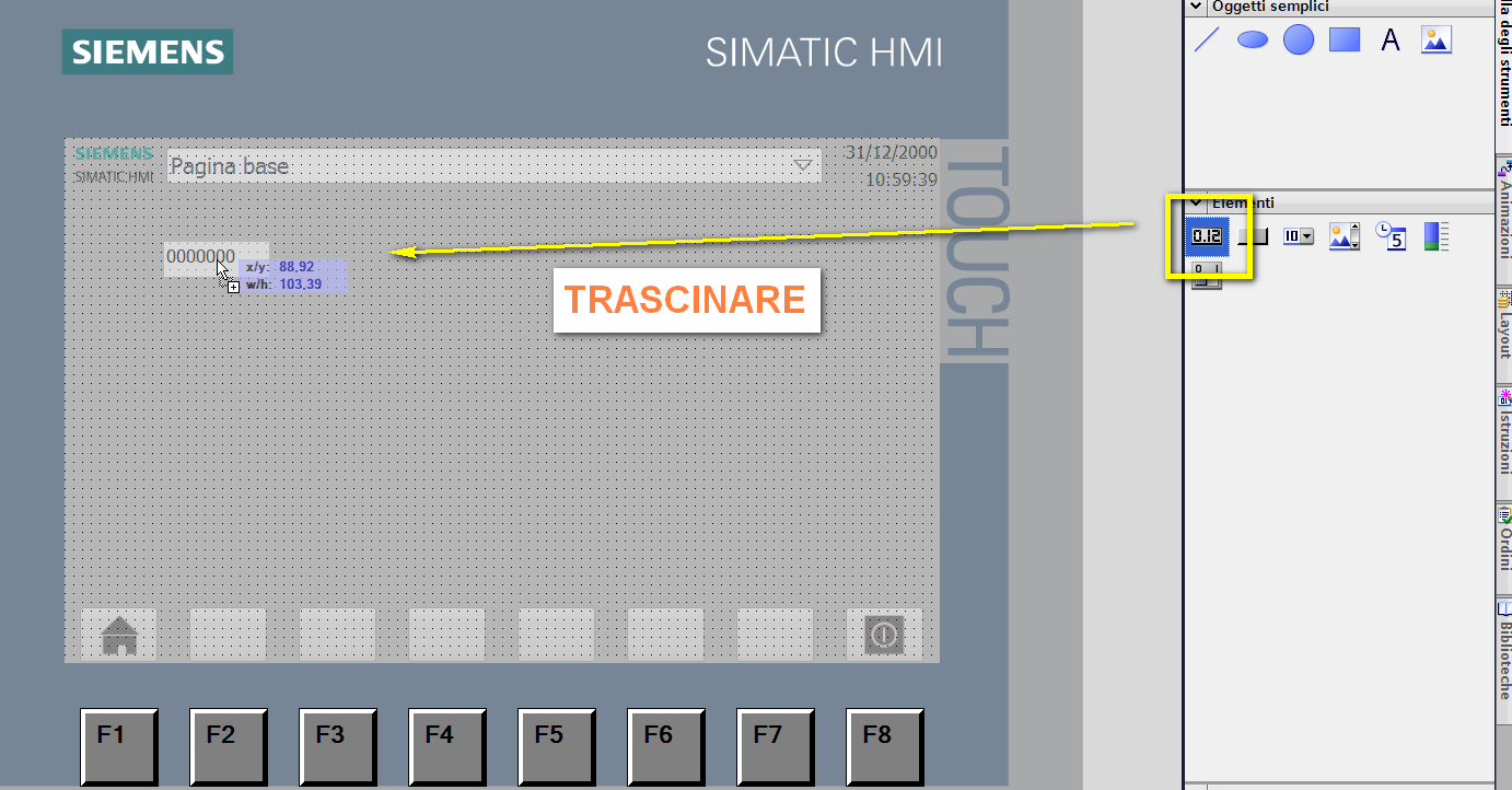 Al centro del layout del software viene visualizzata l area in cui dichiarare le variabili (come mostrato in figura).