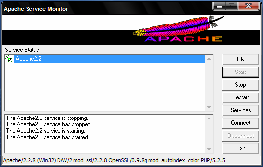Per rendere effettive le modifiche fatte alla configurazione di Apache si deve riavviarlo.