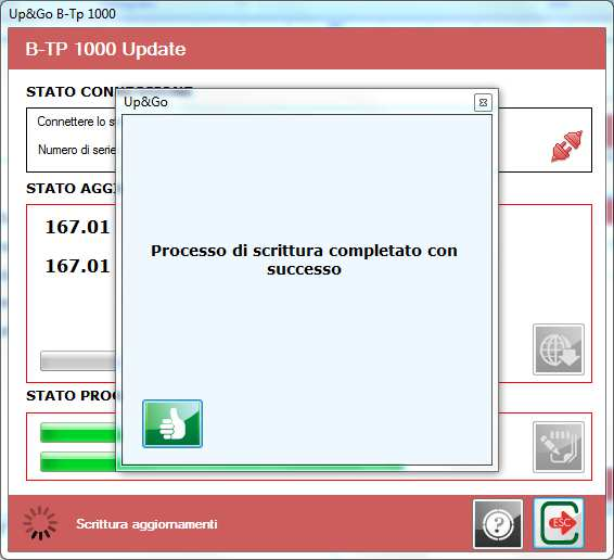 UP&GO controlla la presenza degli aggiornamenti per B-TP 1000 e li scarica in locale. In caso siano presenti segnala che sono disponibili.