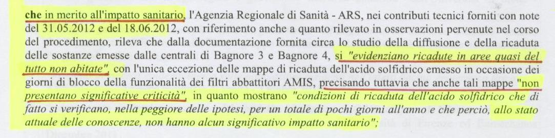 La Regione Toscana, riportando il parere ARS omette di fatto il parere espresso dall ARS, non riporta i