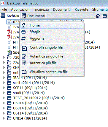 Ad esempio se si seleziona un file con il tasto destro del mouse (oppure con un doppio click del file) dalla cartella Archivio è possibile selezionare direttamente le operazioni di: Home, per