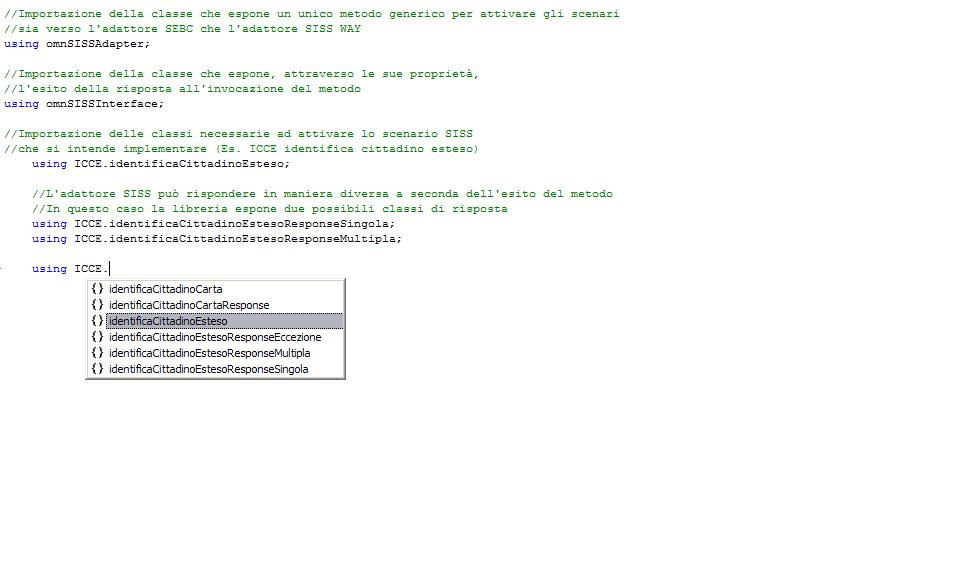 In fig 1-2 - 3 viene mostrato un esempio in C# di istanziazione della libreria OMNICOM SISS Suite in una