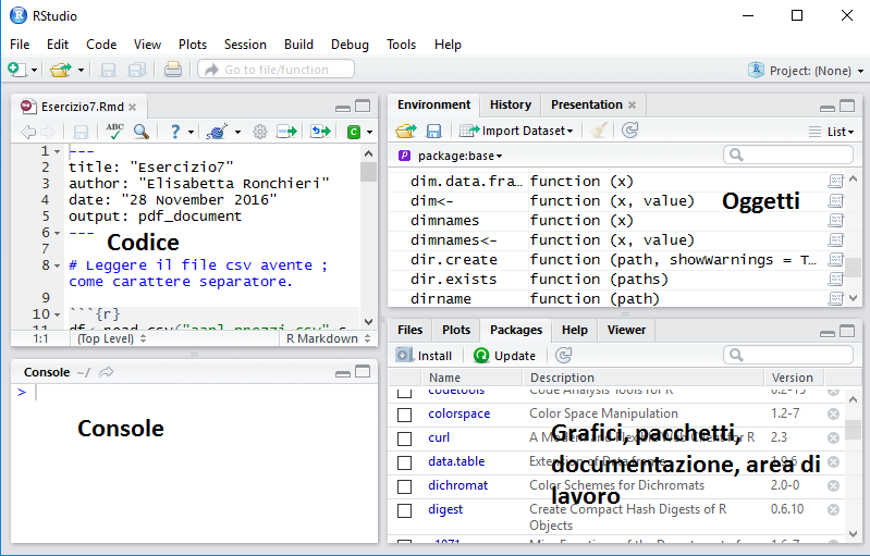 RStudio Sono presenti diverse funzionalità che migliorano l