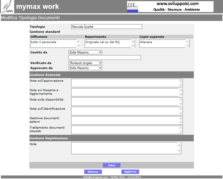 Immagine TIPO_DOC_01 MyMax PQ05a Ed. 0 Rev. 5 Pag. 1 di 8 1.0 Scopo e campo di applicazione La procedura definisce la gestione dei documenti rilevanti utilizzati per la gestione aziendale.