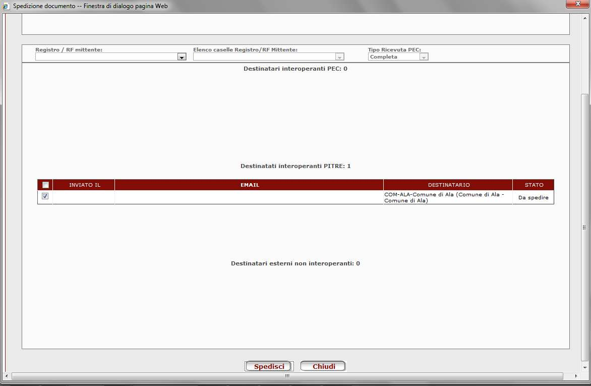 Come si spedisce Il destinatario è collocato in automatico nella sezione Destinatari