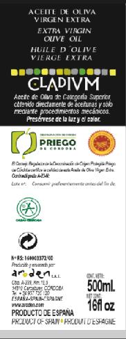 CLADIVM HOJIBLANCA ARODEN SAT Informazioni aziendali Piante di olivo: 106.800 Produzione annuale: 5.