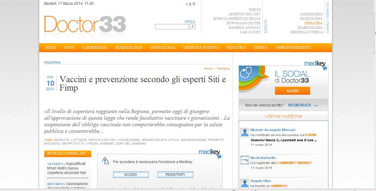 MAR102014 Vaccini e prevenzione secondo gli esperti Siti e Fimp «Il livello di copertura raggiunto nella Regione, permette oggi di giungere all'approvazione di questa legge che rende facoltativo