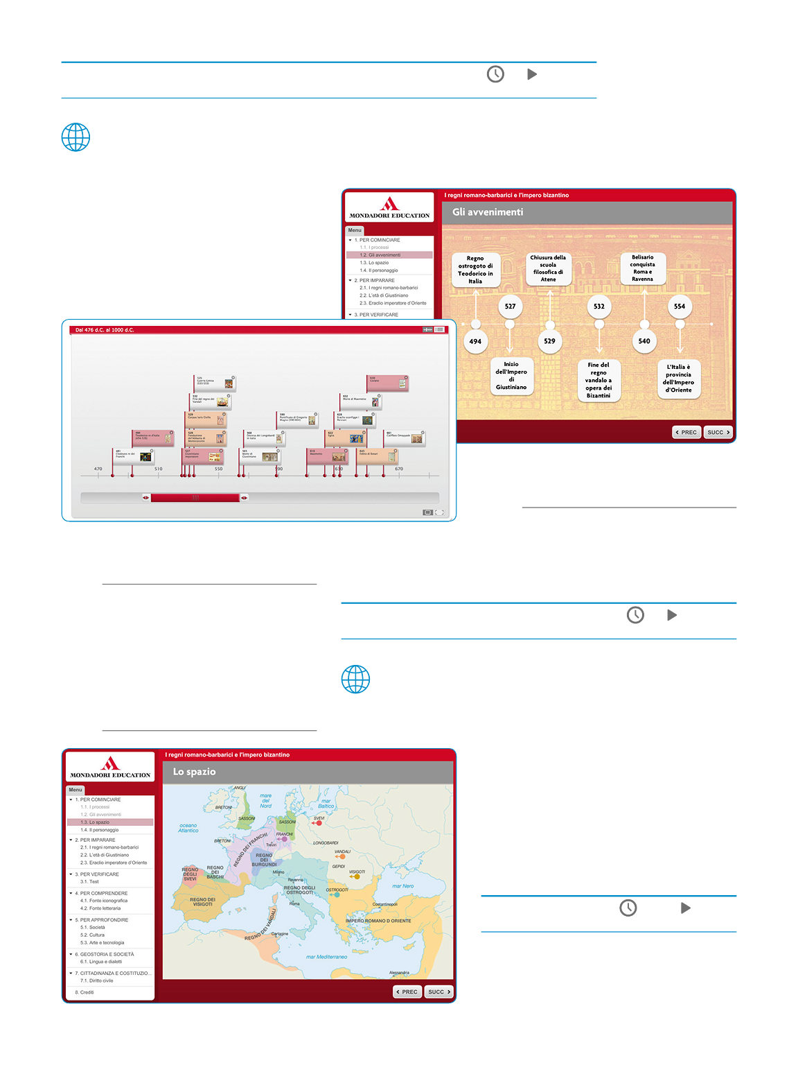 lezioni digitali 103 localizzazione temporale 15 in ClaSSe La Lezione interattiva I regni romano-barbarici e l Impero bizantino presenta, alla voce Gli avvenimenti, una forma sintetica della sezione