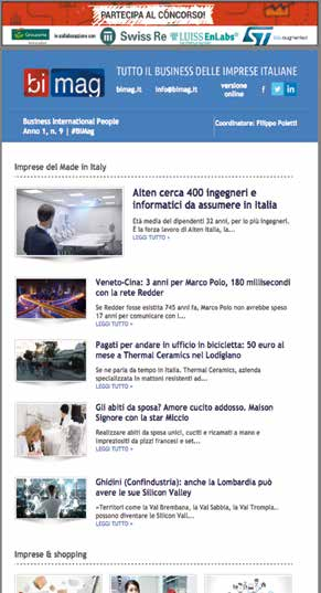 Media collection 2016 Newsletter Newsletters BiMag edita 5 newsletter dedicate ai protagonisti del business, al marketing, alle risorse umane, all amministrazione, finanza e controllo e al settore