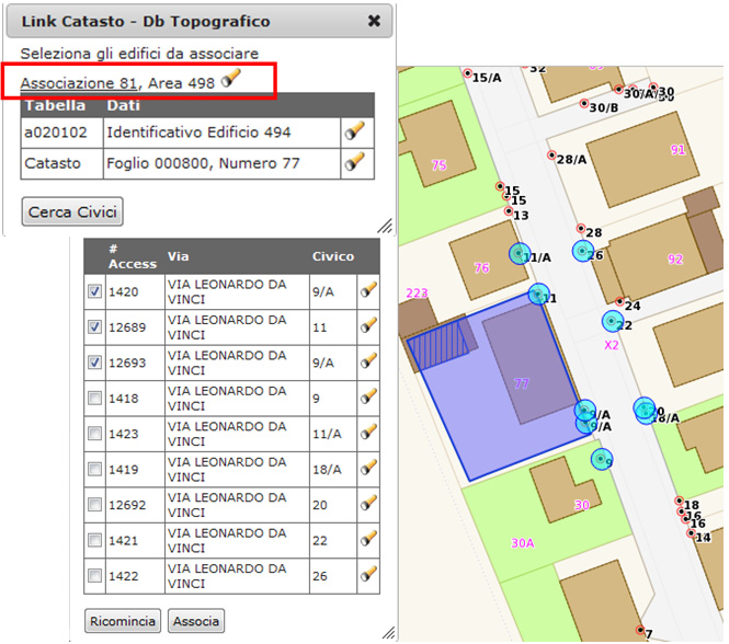 Figura 7 Associazione degli edifici alla pertinenza residenziale.