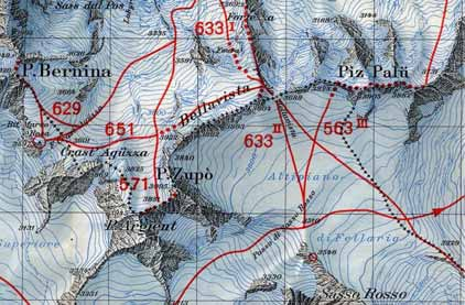 Carta con itinerari scialpinistici