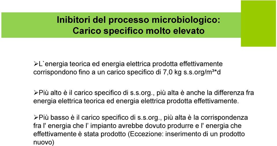 m³*d Più alto è il carico specifico di s.s.org.