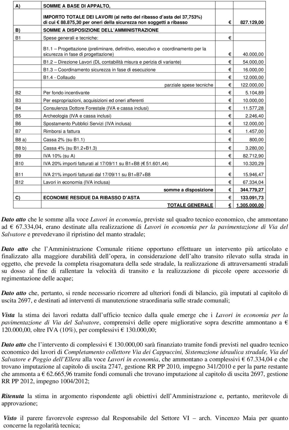 000,00 B1.2 Direzione Lavori (DL contabilità misura e perizia di variante) 54.000,00 B1.3 Coordinamento sicurezza in fase di esecuzione 16.000,00 B1.4 - Collaudo 12.000,00 parziale spese tecniche 122.