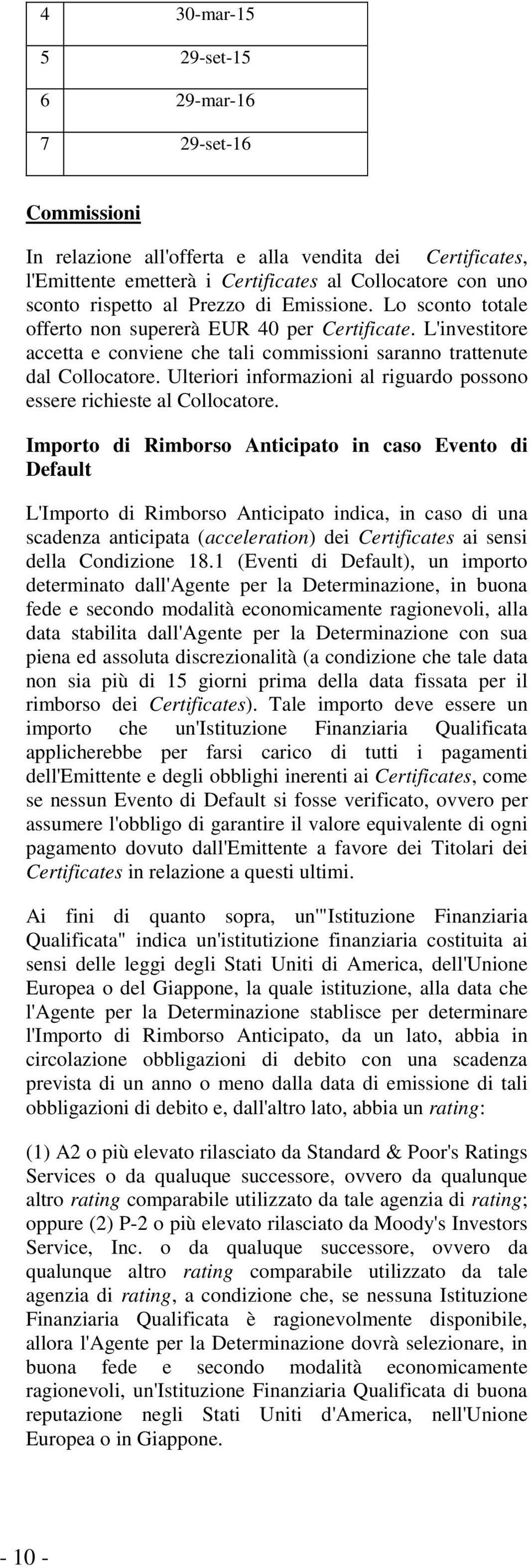 Ulteriori informazioni al riguardo possono essere richieste al Collocatore.