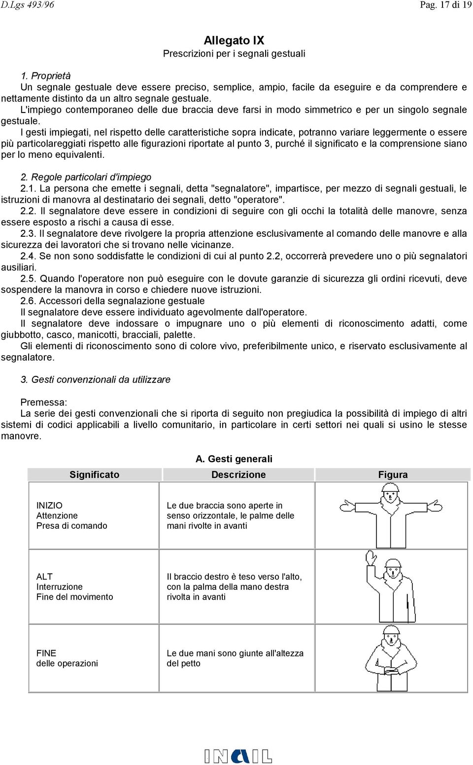 L'impiego contemporaneo delle due braccia deve farsi in modo simmetrico e per un singolo segnale gestuale.