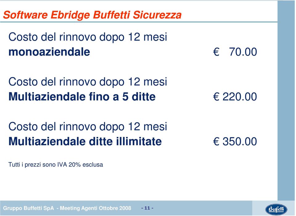 00 Costo del rinnovo dopo 12 mesi Multiaziendale fino a 5 ditte 220.