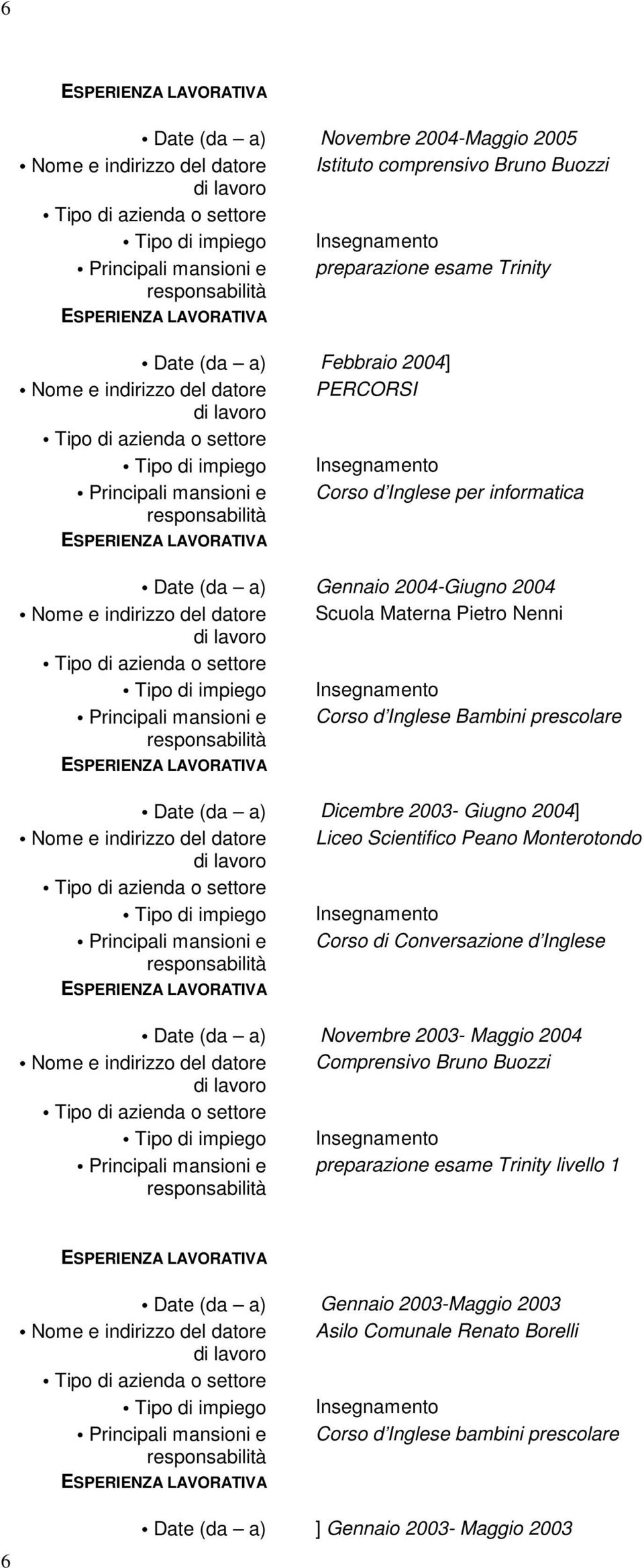 Scientifico Peano Monterotondo Corso di Conversazione d Inglese Novembre 2003- Maggio 2004 Comprensivo Bruno Buozzi preparazione esame